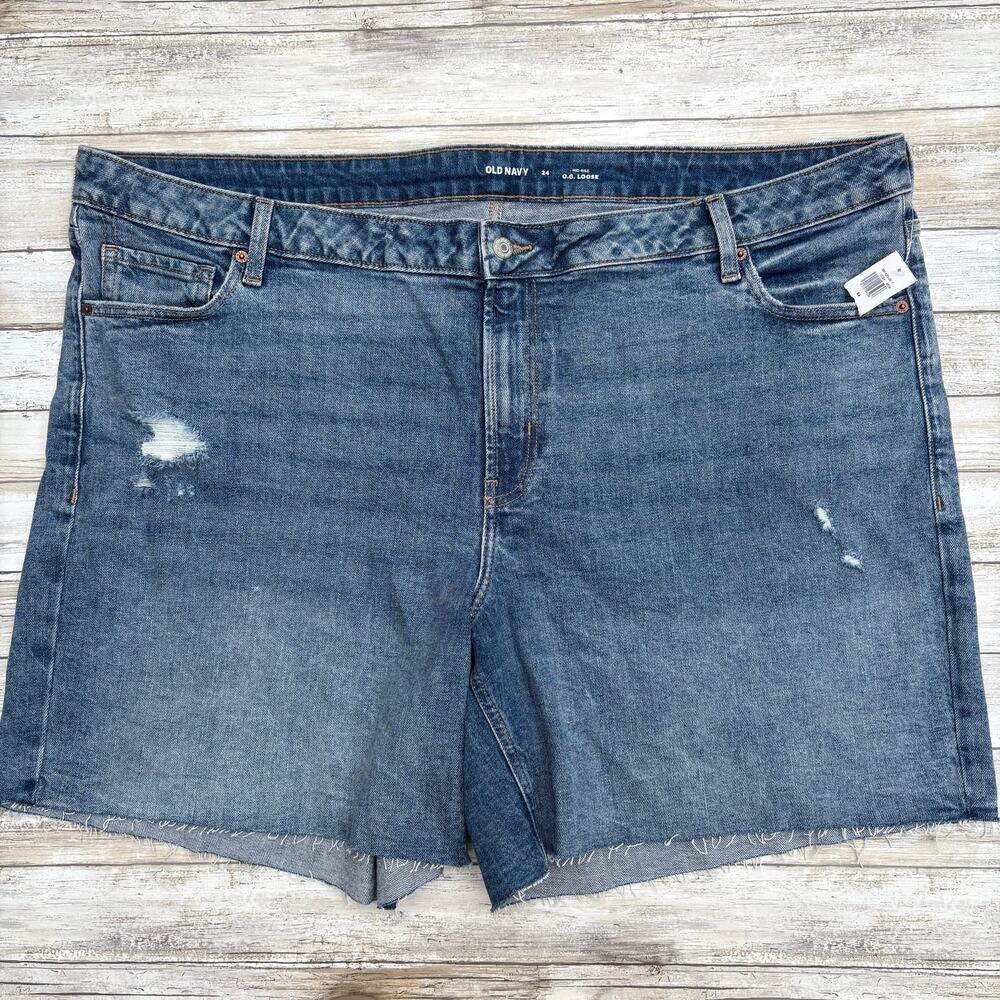 Old Navy Jean Shorts Sz 24 Plus Size Mid Rise OG Loose Blue Denim Casual NWT‎